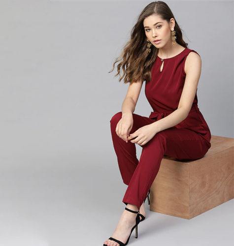 Women Crepe Keyhole Jumpsuit